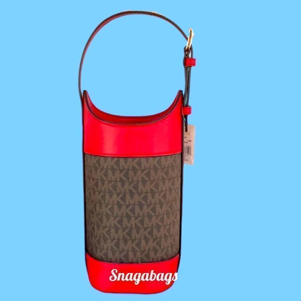 MICHAEL KORS NWT WINE BOTTLE HOLDER FLAME RED LEATHER GIFT IDEA PICNICS - Picture 3 of 6